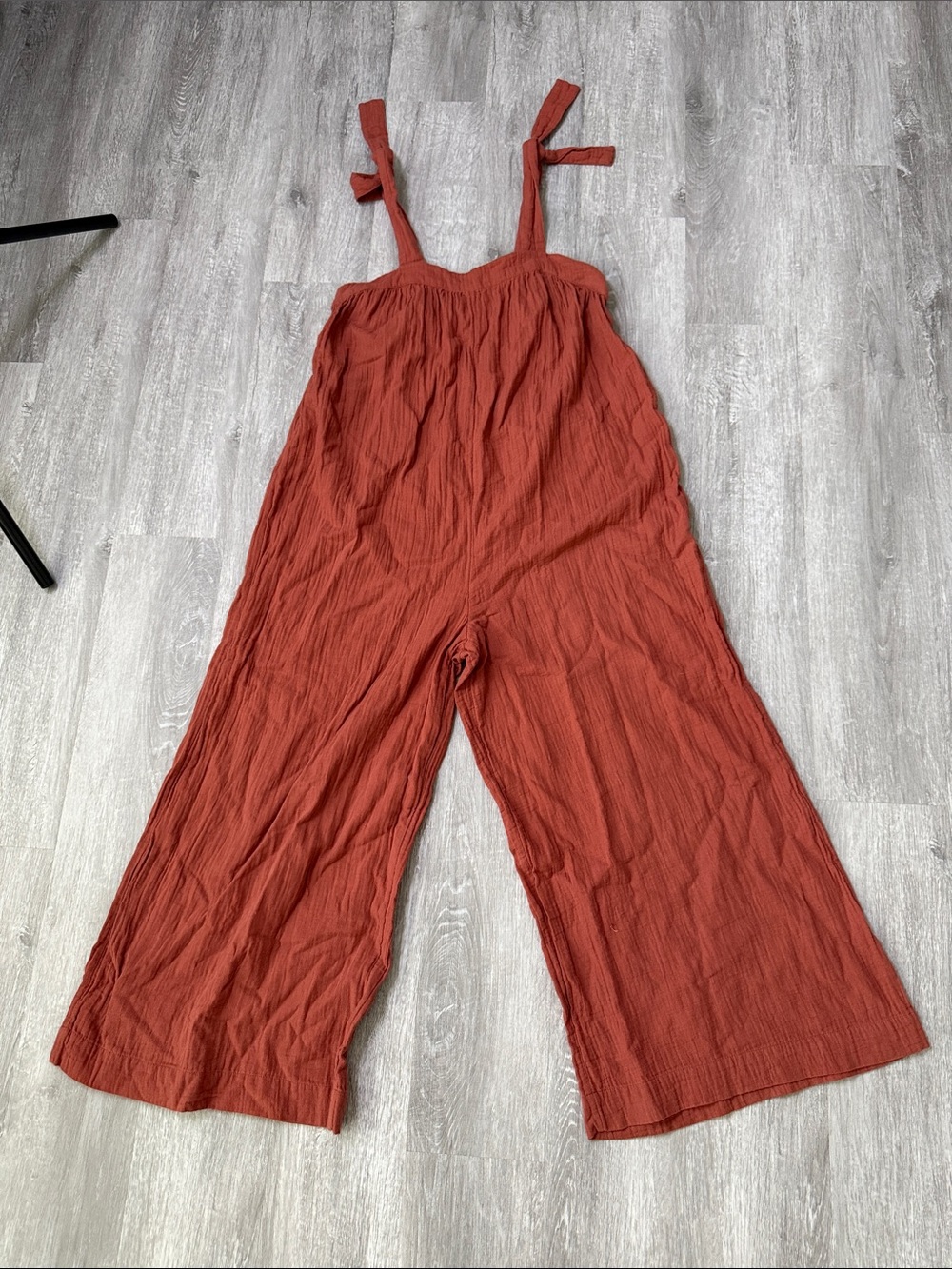 Madewell Tie-Shoulder Wide-Leg Jumpsuit in Rust Orange